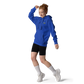 Girl wearing royal blue SNAPSLATT EMBROIDERED HOODIE