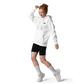 Girl wearing white SNAPSLATT EMBROIDERED HOODIE